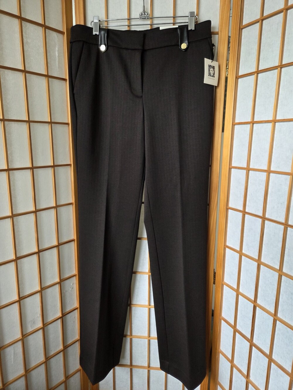 WOMENS ANNE KLEIN CHOCOLATE BROWN/BLACK SOFT VISCOSE MIX TWEED BOOTCUT PANTS 8